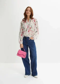 bonprix Bekleidung·Jacken & Mäntel|Blusen & Tuniken^Chiffonbluse wollweiß geblümt