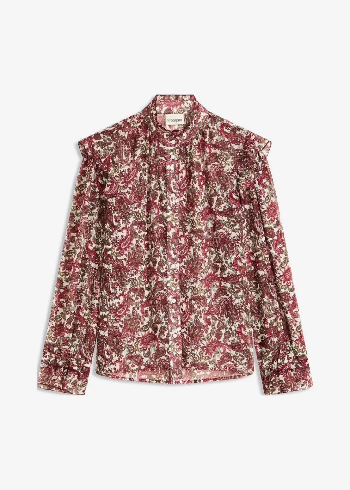 bonprix Blusen & Tuniken|Bekleidung·Jacken & Mäntel^Chiffonbluse kieselbeige/rhododendronrot/dunkeloliv paisley