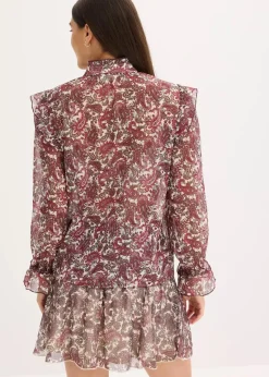 bonprix Blusen & Tuniken|Bekleidung·Jacken & Mäntel^Chiffonbluse kieselbeige/rhododendronrot/dunkeloliv paisley