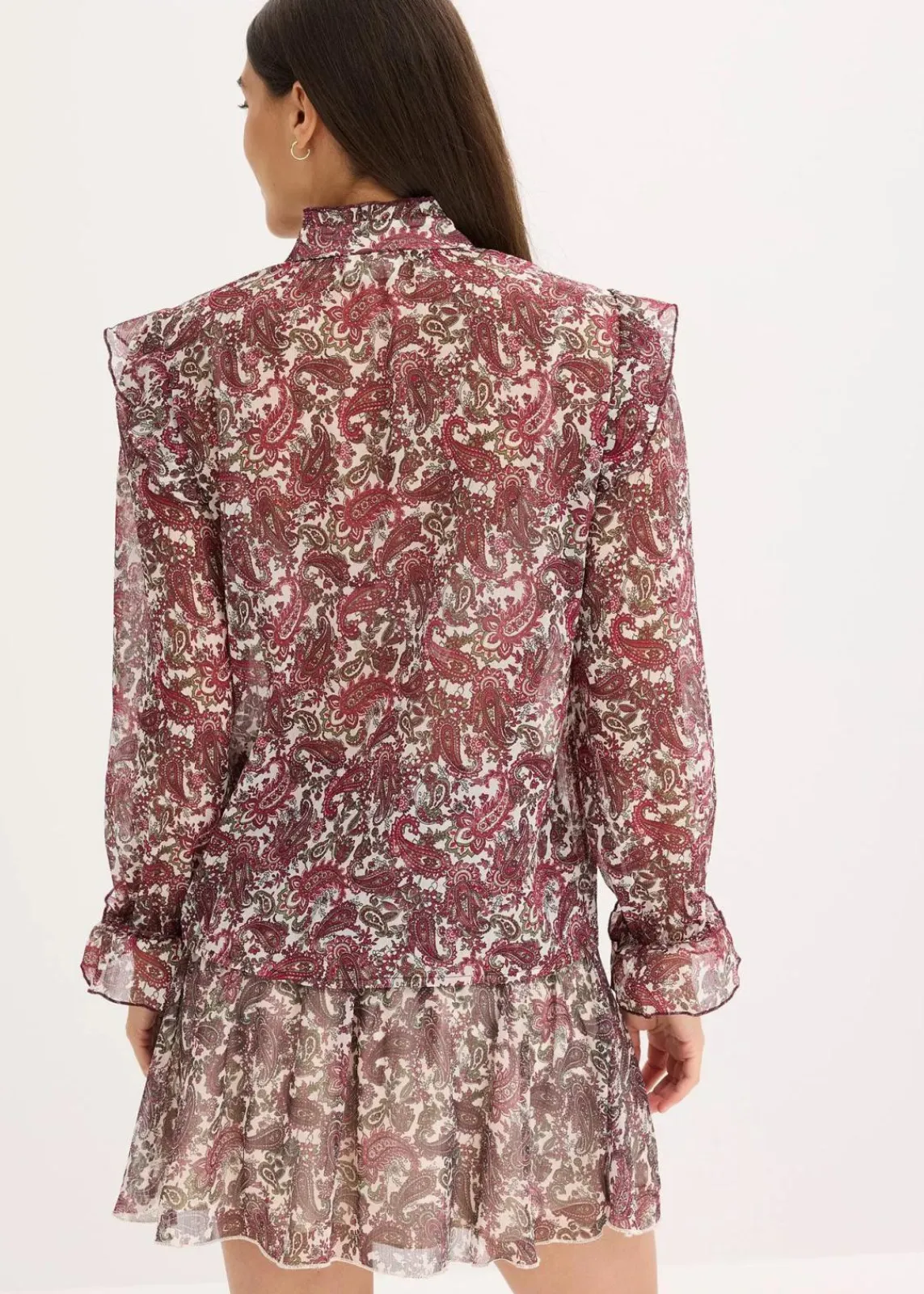 bonprix Blusen & Tuniken|Bekleidung·Jacken & Mäntel^Chiffonbluse kieselbeige/rhododendronrot/dunkeloliv paisley