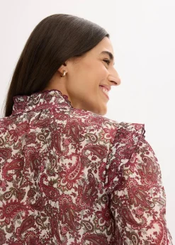 bonprix Blusen & Tuniken|Bekleidung·Jacken & Mäntel^Chiffonbluse kieselbeige/rhododendronrot/dunkeloliv paisley
