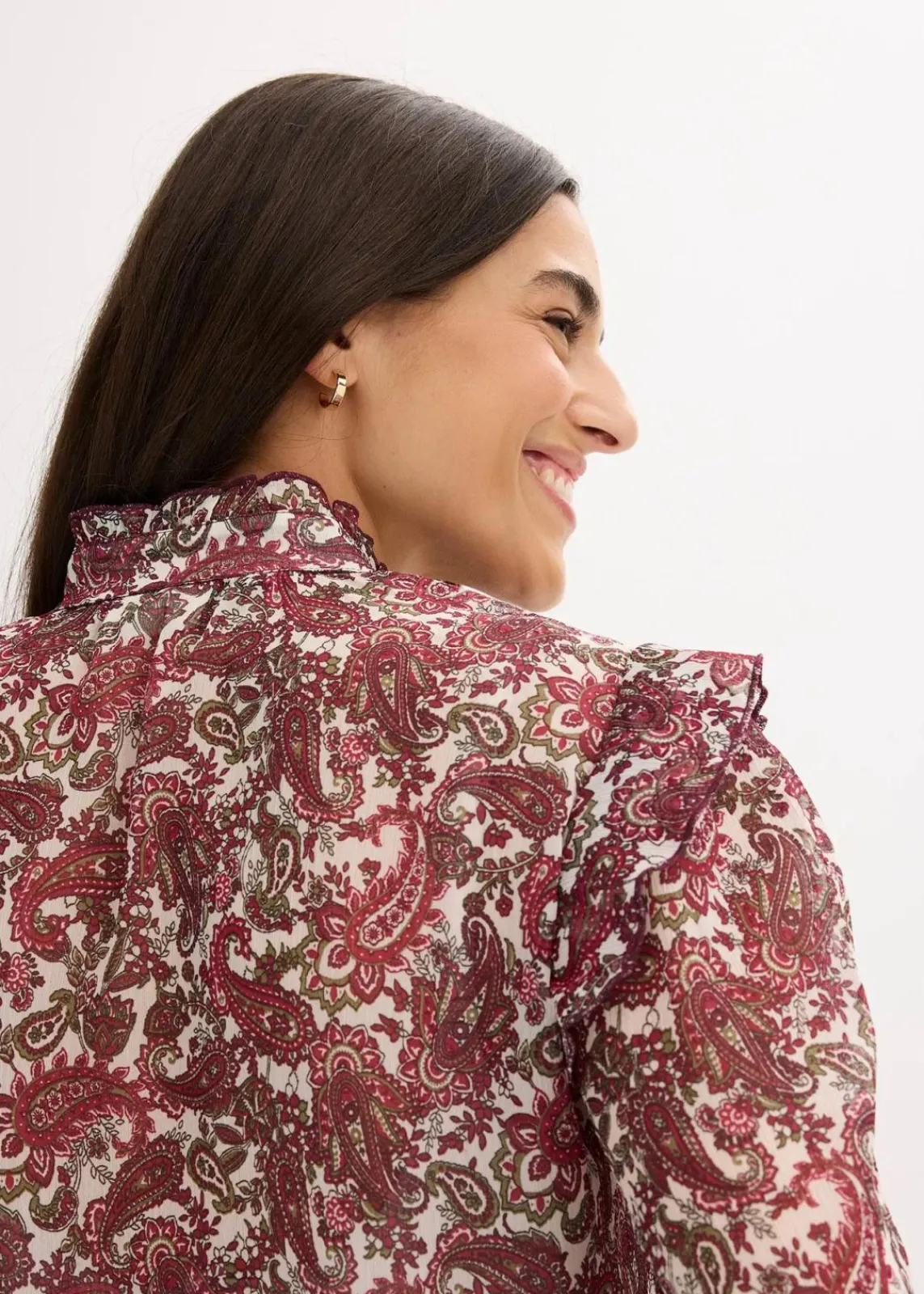 bonprix Blusen & Tuniken|Bekleidung·Jacken & Mäntel^Chiffonbluse kieselbeige/rhododendronrot/dunkeloliv paisley