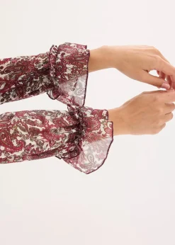 bonprix Blusen & Tuniken|Bekleidung·Jacken & Mäntel^Chiffonbluse kieselbeige/rhododendronrot/dunkeloliv paisley