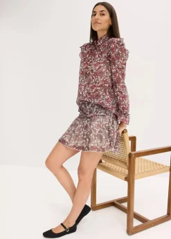 bonprix Blusen & Tuniken|Bekleidung·Jacken & Mäntel^Chiffonbluse kieselbeige/rhododendronrot/dunkeloliv paisley