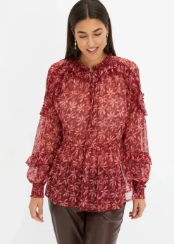 bonprix Bekleidung·Jacken & Mäntel|Blusen & Tuniken^Chiffonbluse rubinrot bedruckt