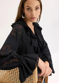 bonprix Bekleidung·Jacken & Mäntel|Blusen & Tuniken^Chiffonbluse mit leichter Transparenz schwarz
