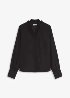 bonprix Bekleidung·Jacken & Mäntel|Blusen & Tuniken^Chiffonbluse mit Rüschen schwarz