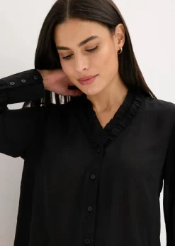 bonprix Bekleidung·Jacken & Mäntel|Blusen & Tuniken^Chiffonbluse mit Rüschen schwarz