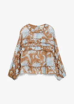 bonprix Bekleidung·Jacken & Mäntel|Blusen & Tuniken^Chiffonbluse mit Rüschen gewürzbraun/wollweiß bedruckt