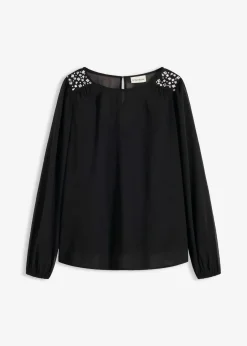 bonprix Bekleidung·Jacken & Mäntel|Festliche Mode^Chiffonbluse mit Strasssteinverzierung schwarz