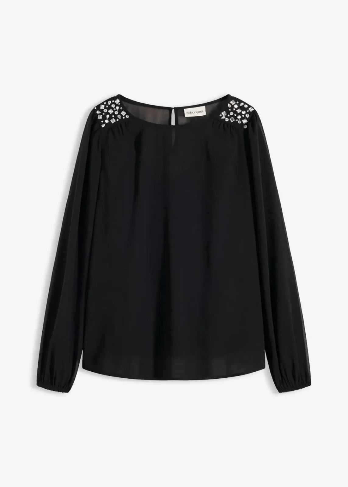 bonprix Bekleidung·Jacken & Mäntel|Festliche Mode^Chiffonbluse mit Strasssteinverzierung schwarz