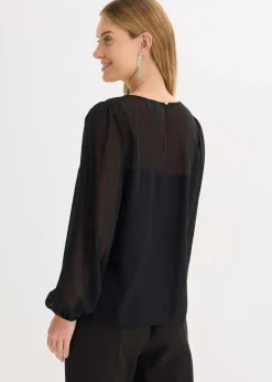 bonprix Bekleidung·Jacken & Mäntel|Festliche Mode^Chiffonbluse mit Strasssteinverzierung schwarz
