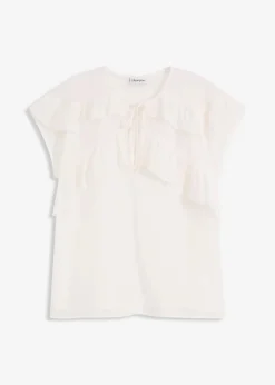 bonprix Blusen & Tuniken|Bekleidung·Jacken & Mäntel^Chiffonbluse mit Volants wollweiß