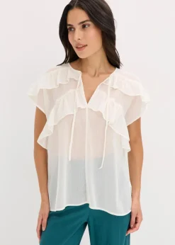 bonprix Blusen & Tuniken|Bekleidung·Jacken & Mäntel^Chiffonbluse mit Volants wollweiß