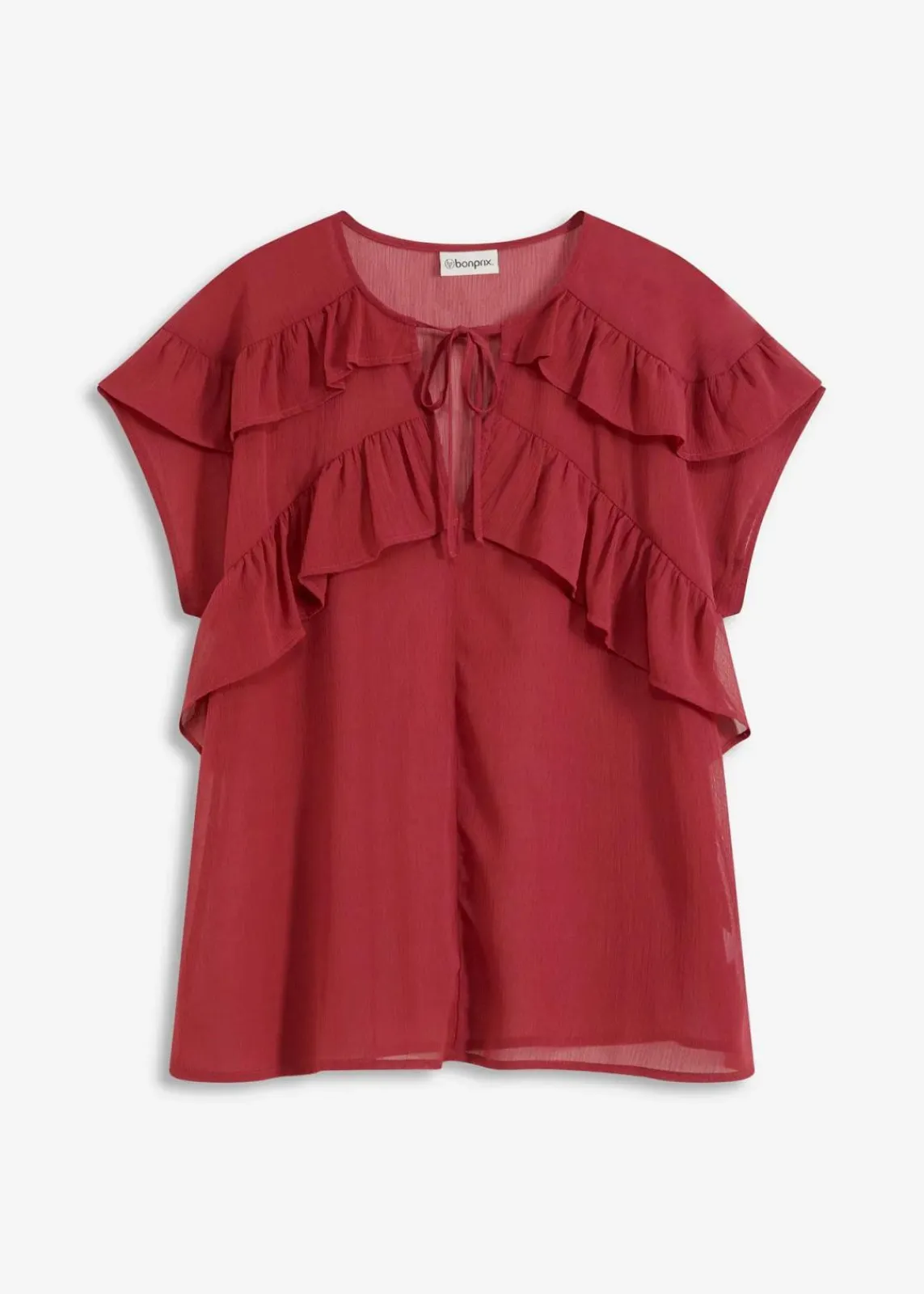 bonprix Bekleidung·Jacken & Mäntel|Blusen & Tuniken^Chiffonbluse mit Volants pflaumenrot