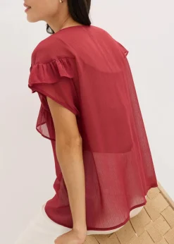 bonprix Bekleidung·Jacken & Mäntel|Blusen & Tuniken^Chiffonbluse mit Volants pflaumenrot