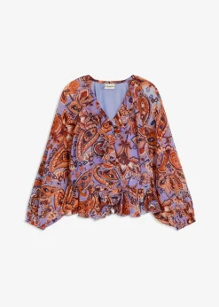 bonprix Bekleidung·Jacken & Mäntel|Blusen & Tuniken^Chiffonbluse mit Volants quarzrot/perlblau paisley