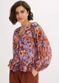 bonprix Bekleidung·Jacken & Mäntel|Blusen & Tuniken^Chiffonbluse mit Volants quarzrot/perlblau paisley