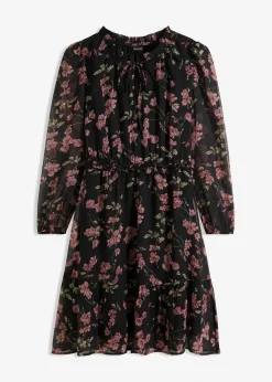 bonprix Bekleidung·Pullover & Strickjacken|Nachhaltigere Materialien^Chiffonkleid schwarz geblümt