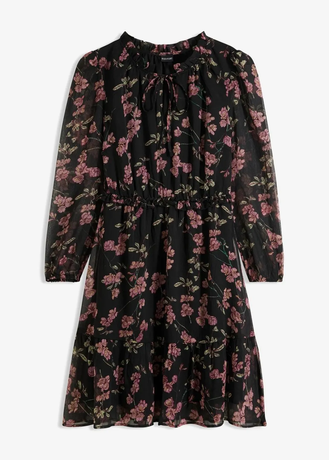bonprix Bekleidung·Pullover & Strickjacken|Nachhaltigere Materialien^Chiffonkleid schwarz geblümt