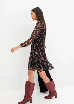 bonprix Bekleidung·Pullover & Strickjacken|Nachhaltigere Materialien^Chiffonkleid schwarz geblümt