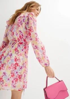 bonprix Bekleidung·Pullover & Strickjacken|Kleider^Chiffonkleid weiß/rosa geblümt