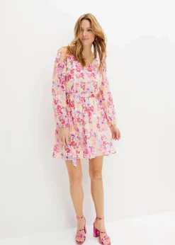 bonprix Bekleidung·Pullover & Strickjacken|Kleider^Chiffonkleid weiß/rosa geblümt
