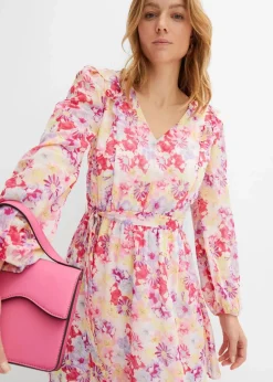 bonprix Bekleidung·Pullover & Strickjacken|Kleider^Chiffonkleid weiß/rosa geblümt
