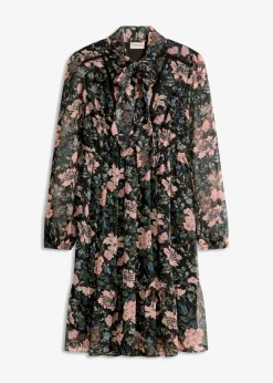 bonprix Bekleidung·Pullover & Strickjacken|Kleider^Chiffonkleid schwarz geblümt