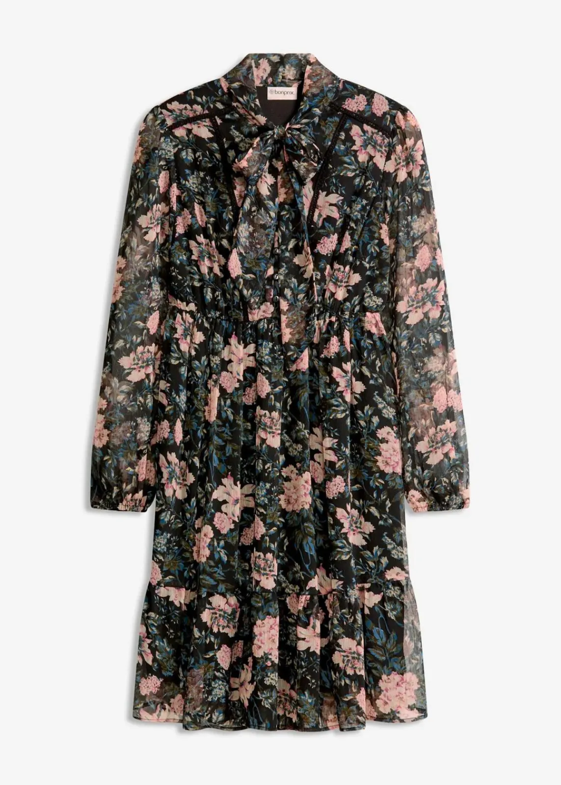 bonprix Bekleidung·Pullover & Strickjacken|Kleider^Chiffonkleid schwarz geblümt