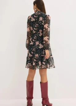 bonprix Bekleidung·Pullover & Strickjacken|Kleider^Chiffonkleid schwarz geblümt