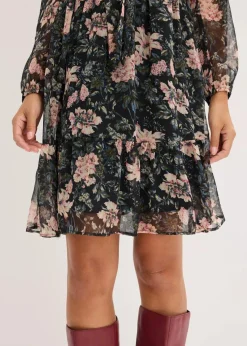 bonprix Bekleidung·Pullover & Strickjacken|Kleider^Chiffonkleid schwarz geblümt