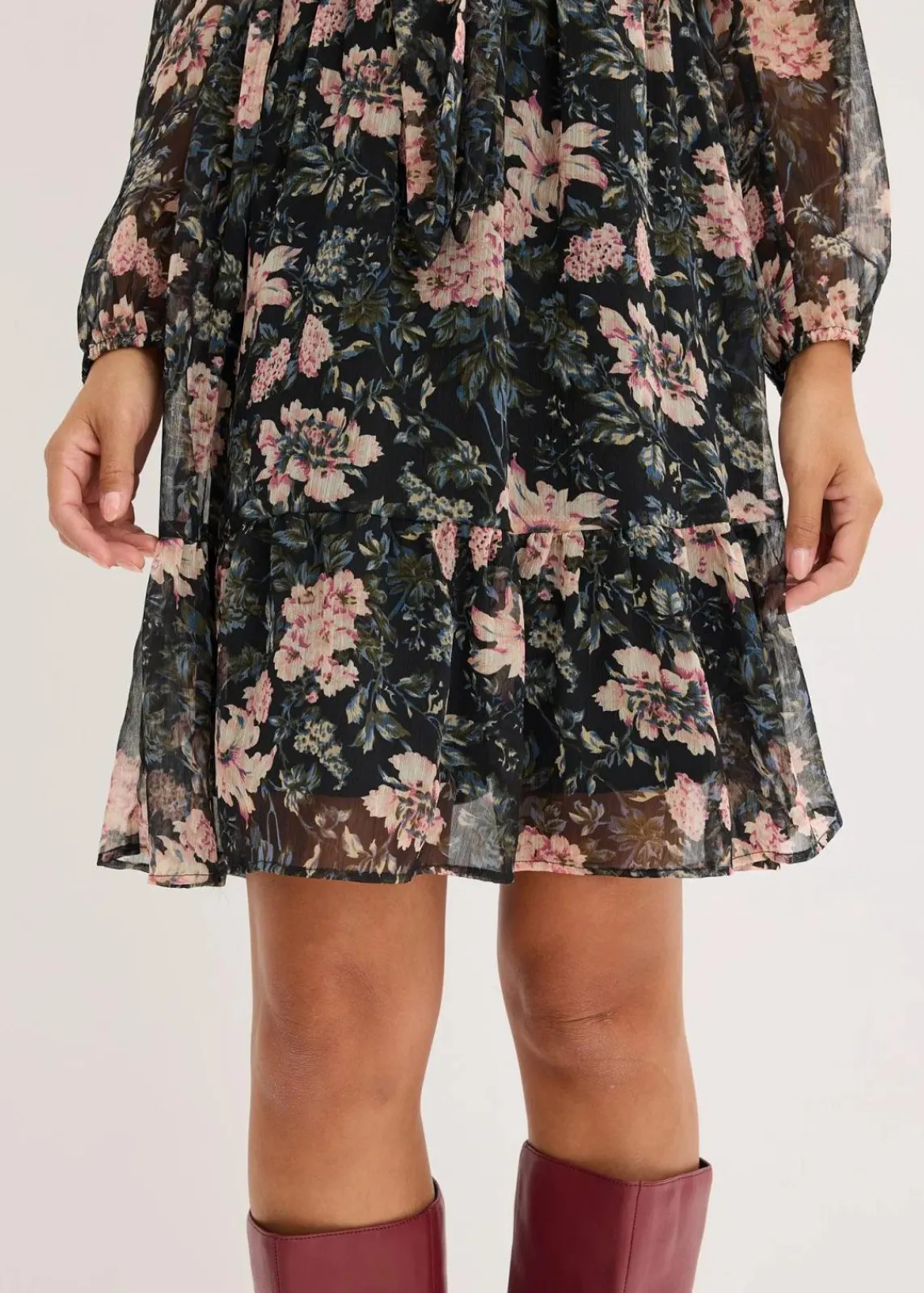 bonprix Bekleidung·Pullover & Strickjacken|Kleider^Chiffonkleid schwarz geblümt