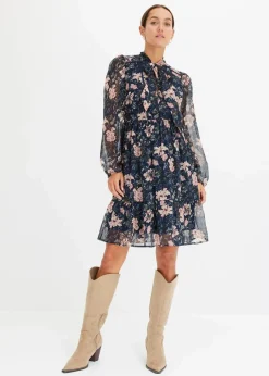 bonprix Nachhaltigere Materialien|Kleider^Chiffonkleid dunkelblau geblümt