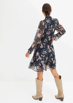 bonprix Nachhaltigere Materialien|Kleider^Chiffonkleid dunkelblau geblümt
