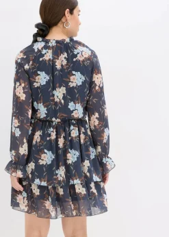 bonprix Bekleidung·Pullover & Strickjacken|Nachhaltigere Materialien^Chiffonkleid nachtblau/eisblau floral