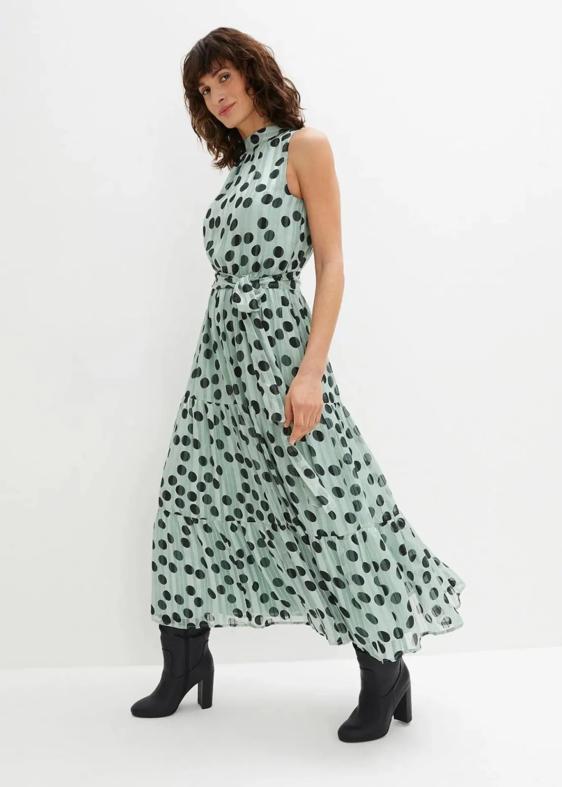 bonprix Bekleidung·Pullover & Strickjacken^Chiffonkleid piniengrün/schwarz bedruckt
