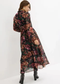 bonprix Kurzgrößen|Kurzgrößen^Chiffonkleid schwarz floral