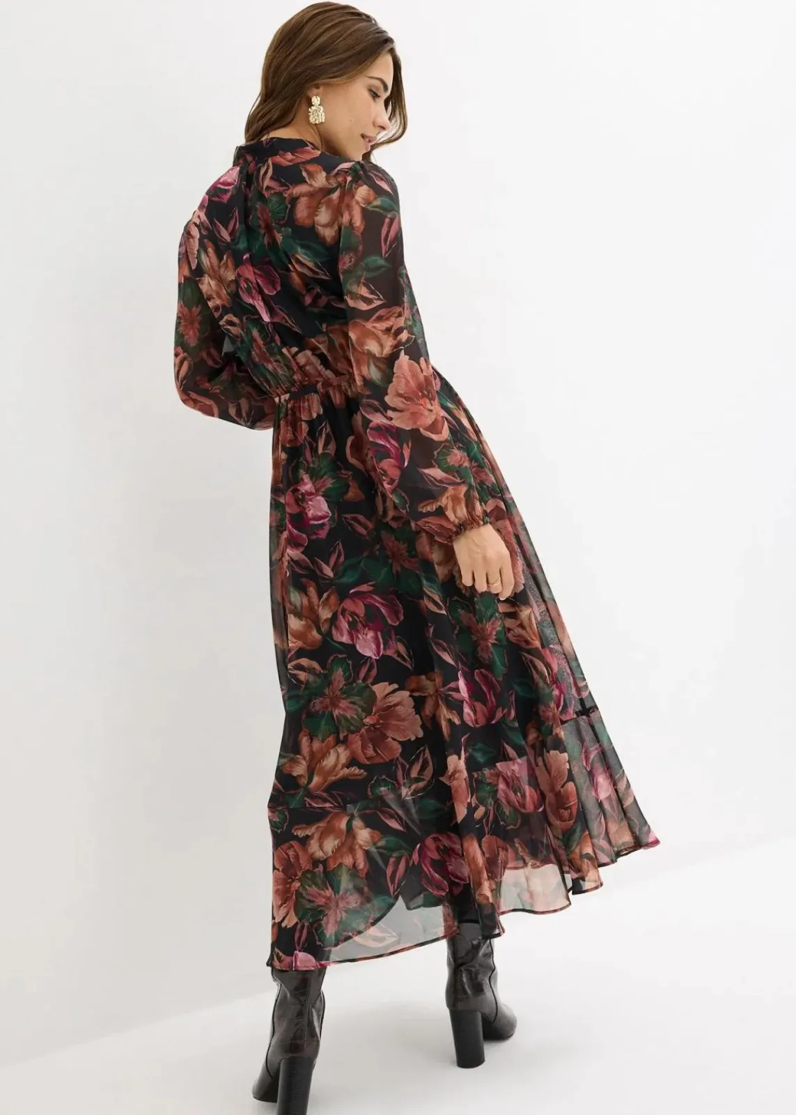 bonprix Kurzgrößen|Kurzgrößen^Chiffonkleid schwarz floral