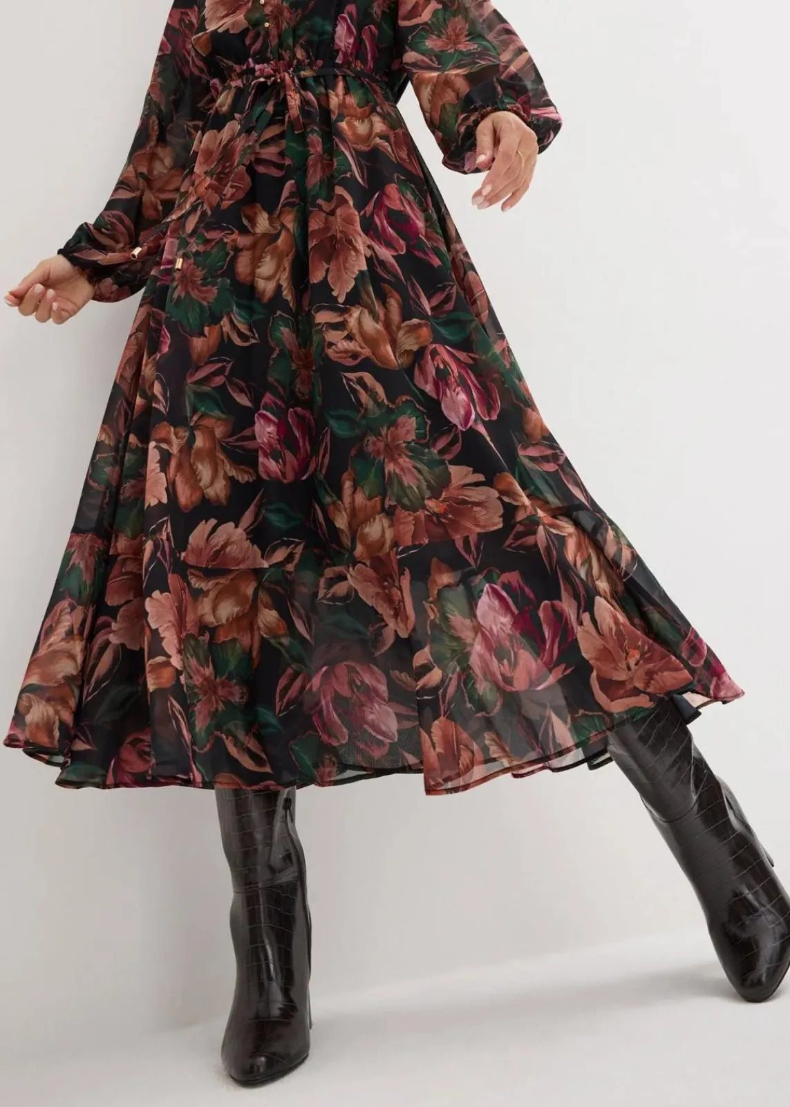 bonprix Kurzgrößen|Kurzgrößen^Chiffonkleid schwarz floral