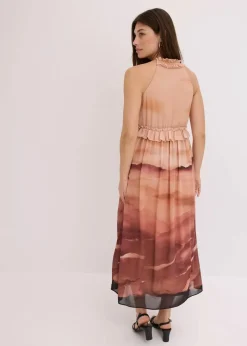 bonprix Bekleidung·Pullover & Strickjacken|Kleider^Chiffonkleid braun bedruckt