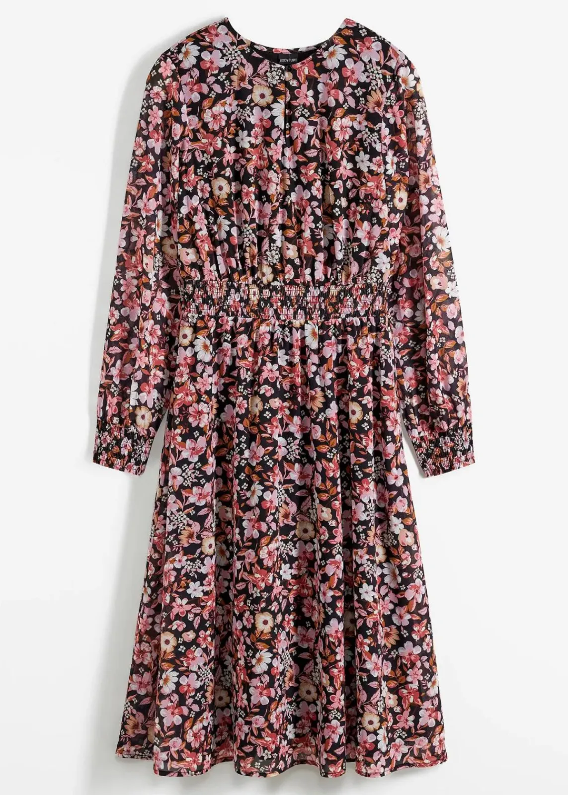 bonprix Kleider|Bekleidung·Pullover & Strickjacken^Chiffonkleid schwarz geblümt