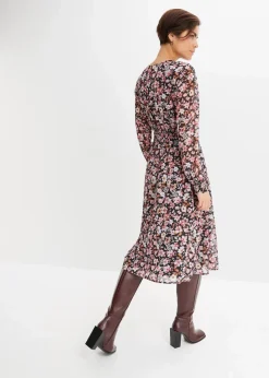 bonprix Kleider|Bekleidung·Pullover & Strickjacken^Chiffonkleid schwarz geblümt