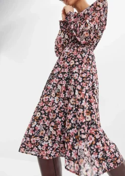bonprix Kleider|Bekleidung·Pullover & Strickjacken^Chiffonkleid schwarz geblümt