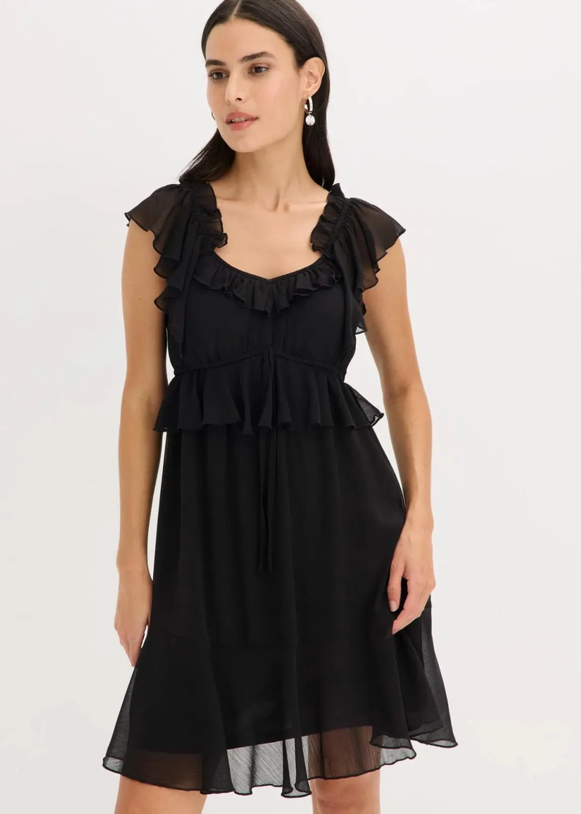 bonprix Kleider|Bekleidung·Pullover & Strickjacken^Chiffonkleid in A-Linie schwarz