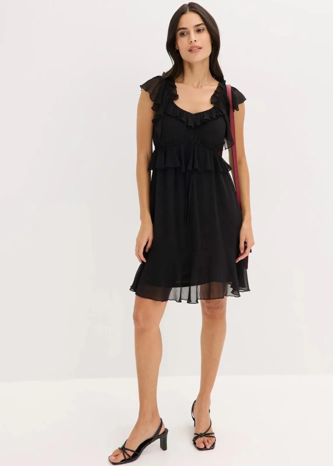 bonprix Kleider|Bekleidung·Pullover & Strickjacken^Chiffonkleid in A-Linie schwarz
