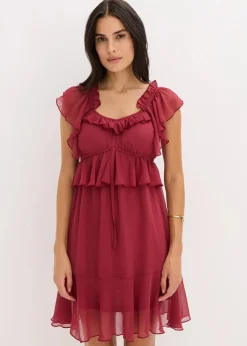 bonprix Bekleidung·Pullover & Strickjacken|Kleider^Chiffonkleid in A-Linie pflaumenrot