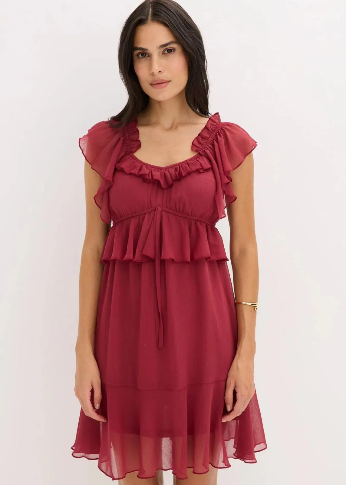 bonprix Bekleidung·Pullover & Strickjacken|Kleider^Chiffonkleid in A-Linie pflaumenrot