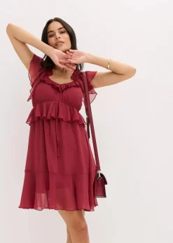 bonprix Bekleidung·Pullover & Strickjacken|Kleider^Chiffonkleid in A-Linie pflaumenrot