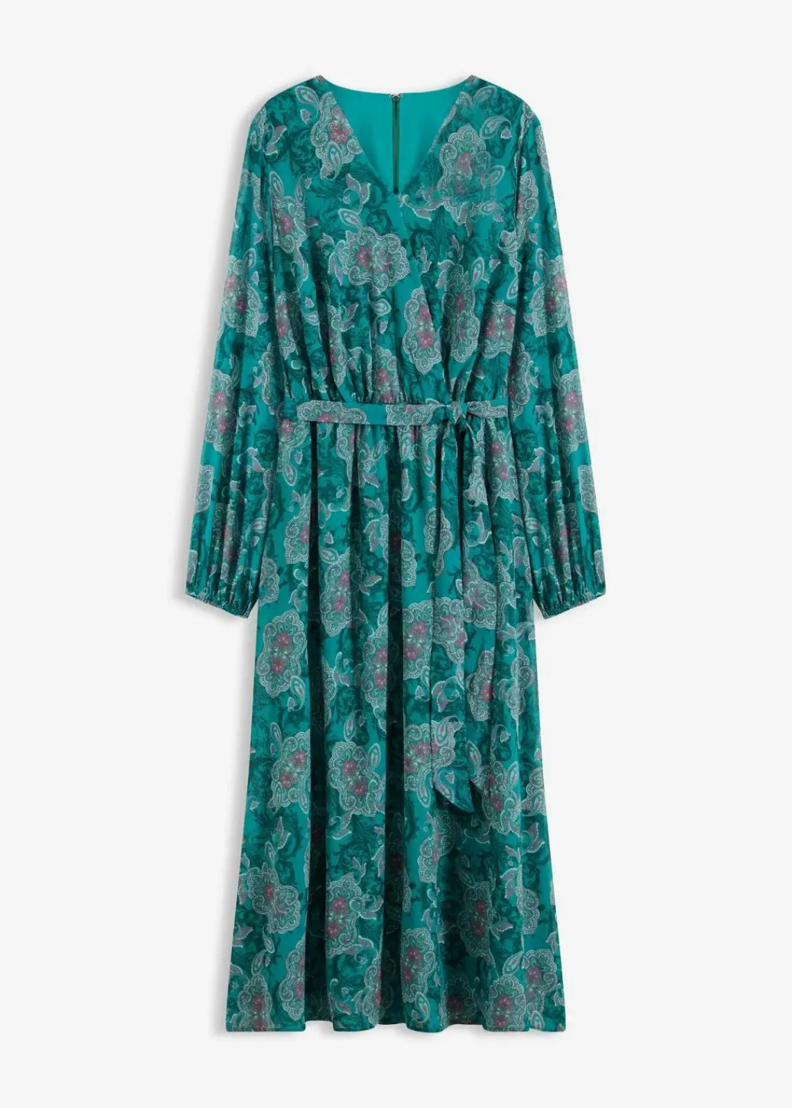 bonprix Kleider|Bekleidung·Pullover & Strickjacken^Chiffonkleid mit Paisley-Druck dunkelsmaragd/dunkelfuchsia paisley